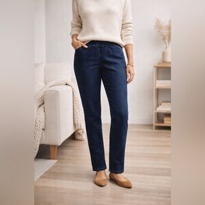 Soft Surroundings Pull-On Denim Jeans Large Tall 16 Tummy Control Straight Leg